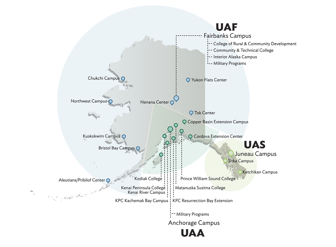 UA System Map with campus locations