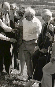 John Butrovich stands to the far right during a groundbreaking ceremony for the John Butrovich Building.