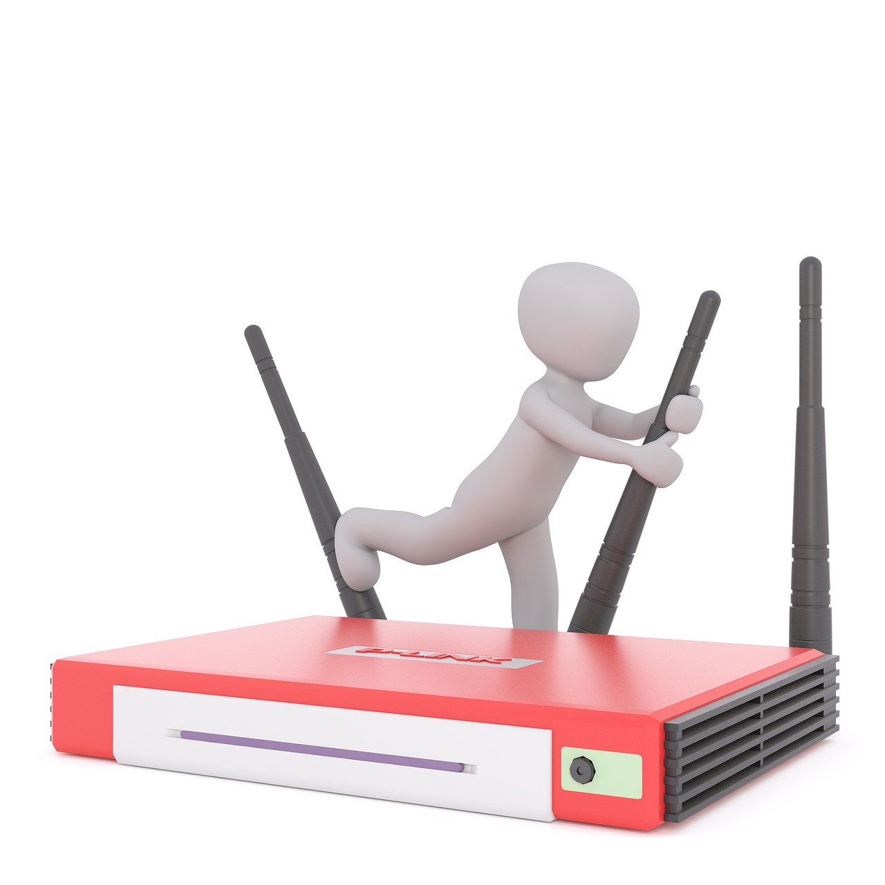 illustration of a router with a little white clipart figure pulling on the antennae. 