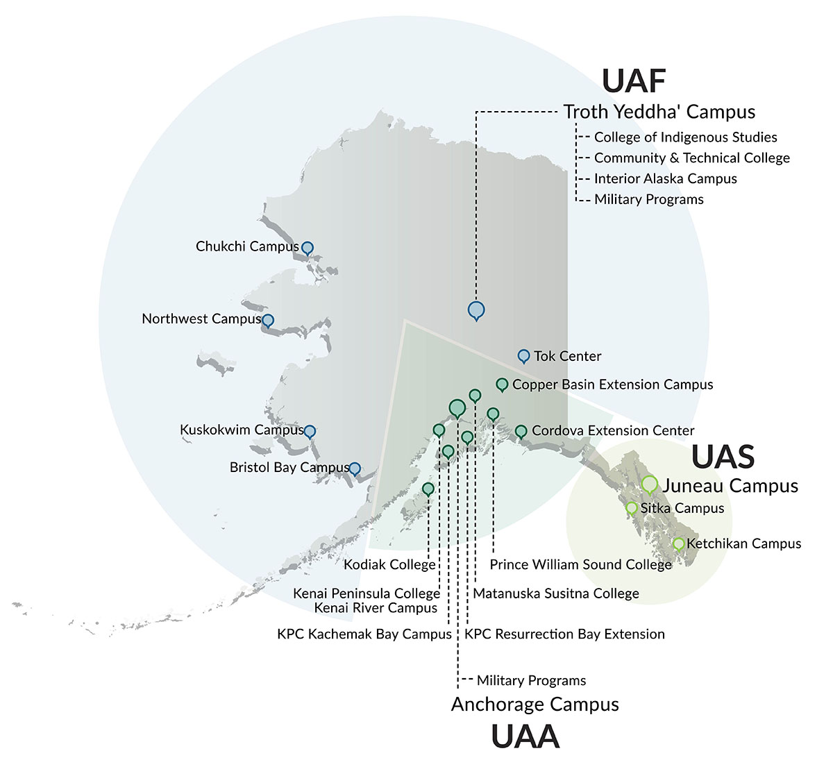 Map of UA campuses