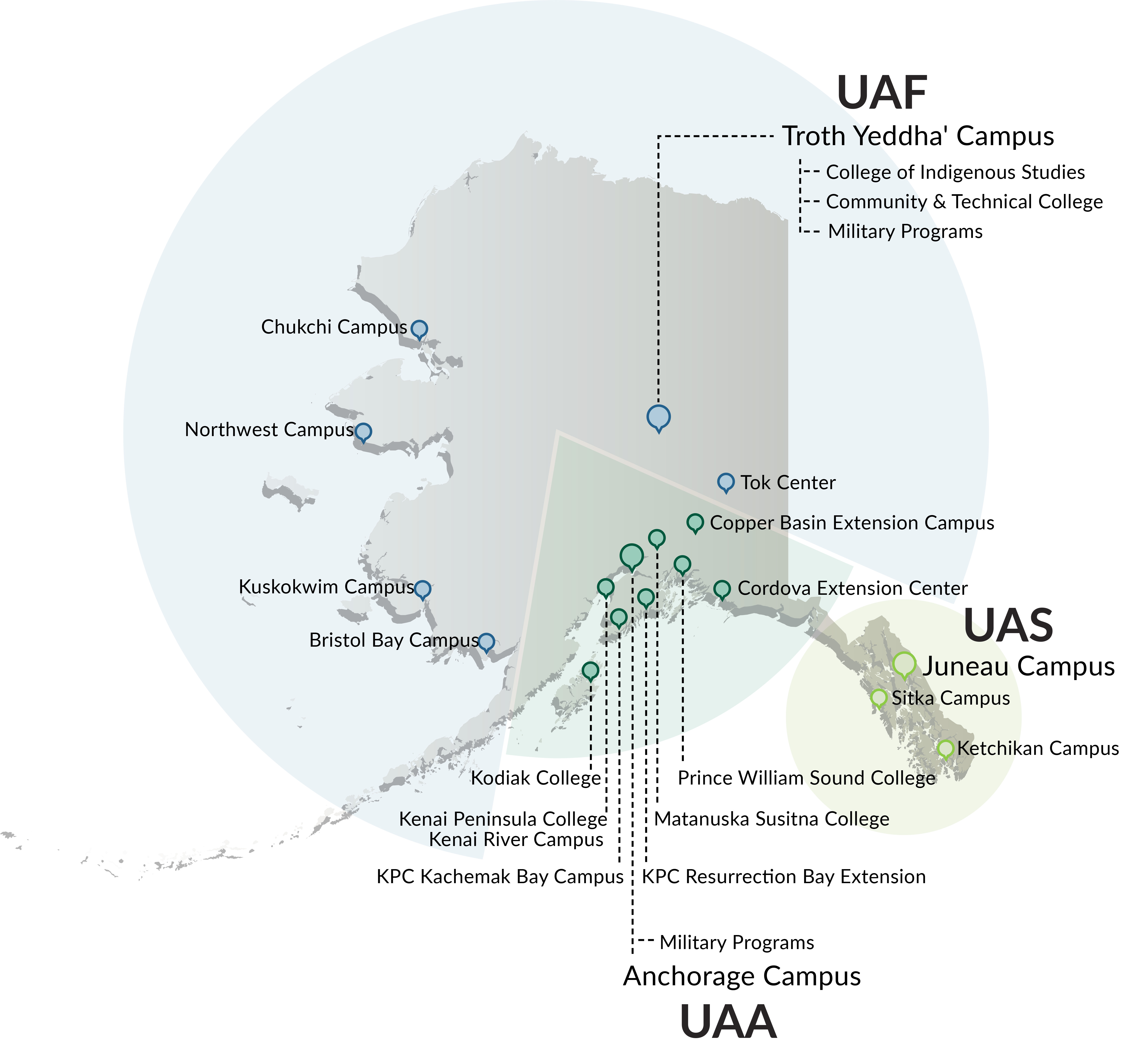 Map of UA campuses