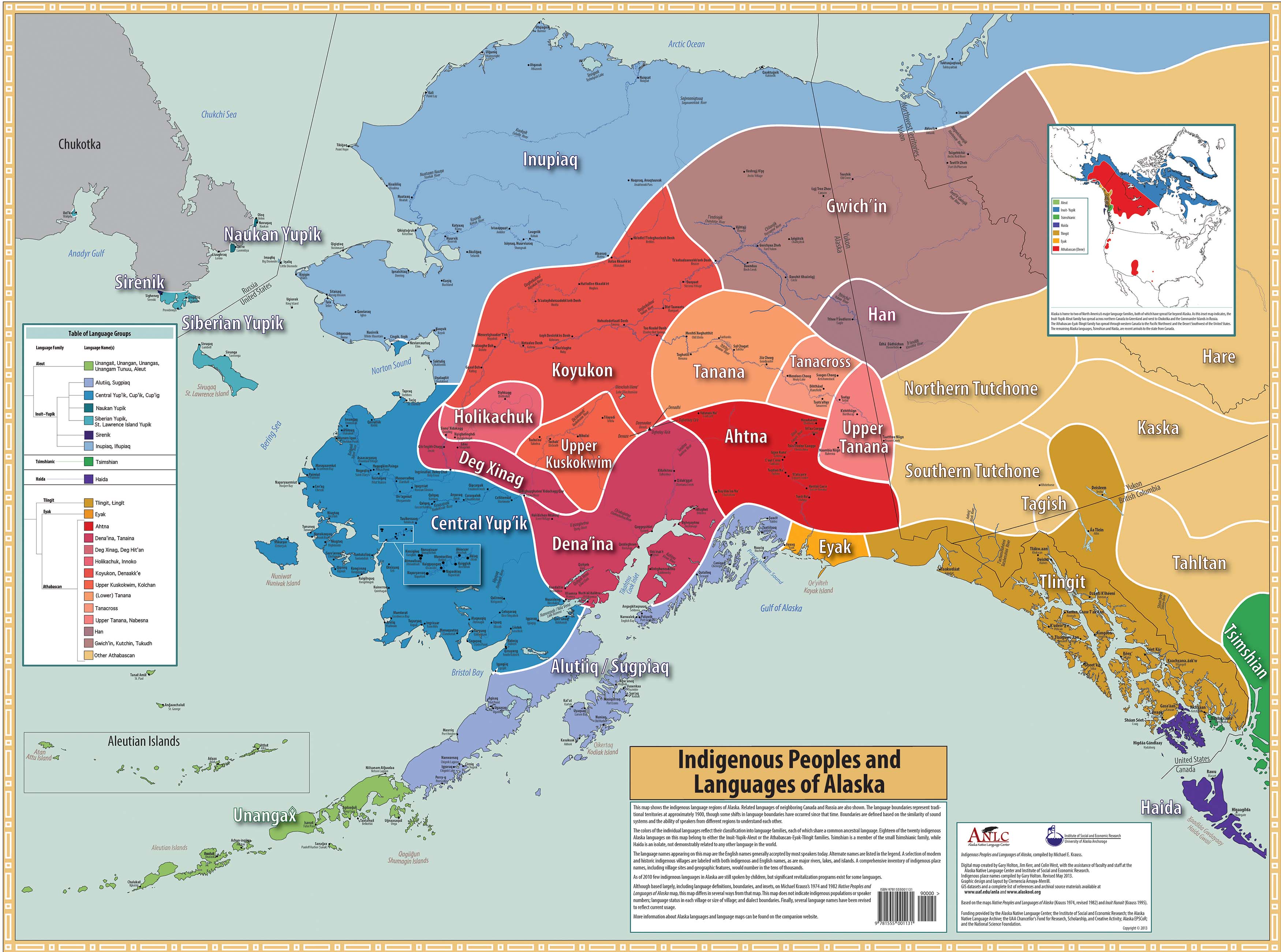 Map of Alaska showing Indigenous languages by region