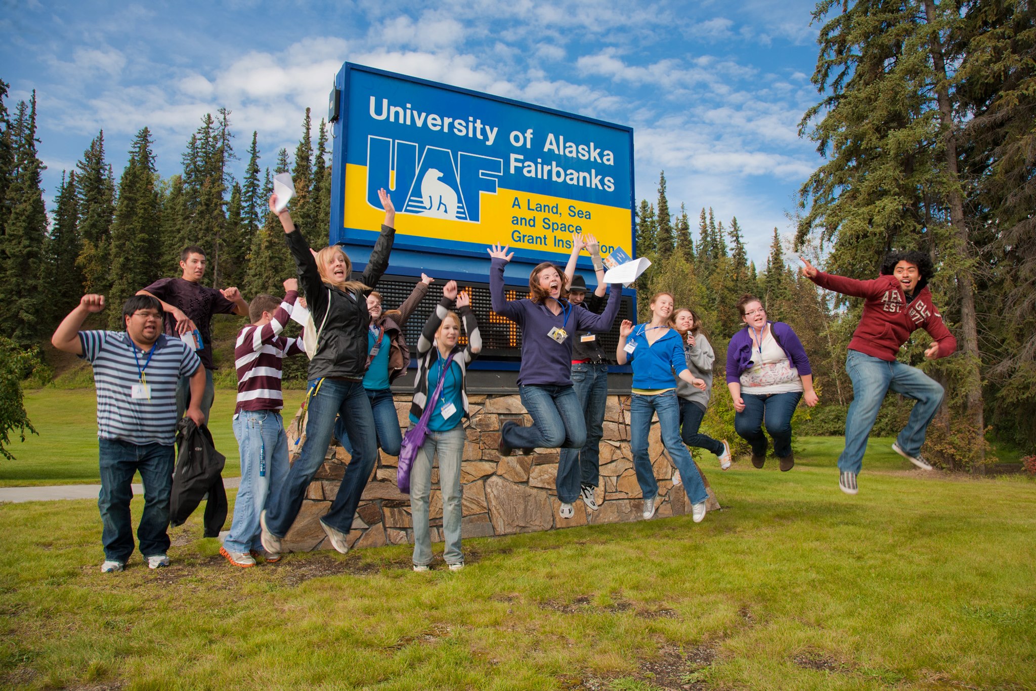 Students at UAF Campus Sign