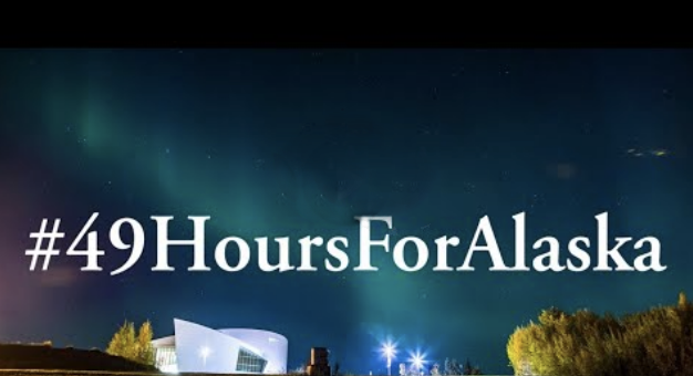 Text 49 hours for Alaska over picture of UA museum