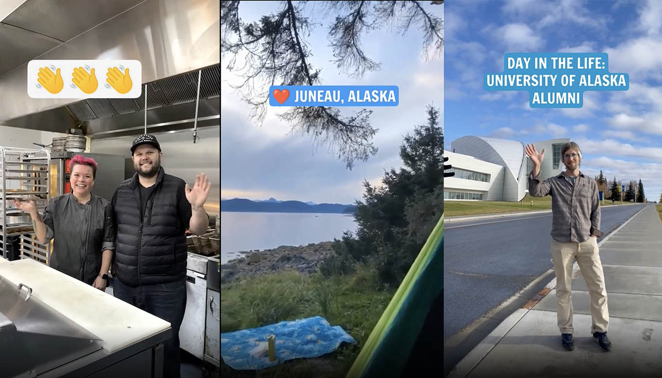 Screenshots from the tiktok campaign highlighting work/study opportunities in the Alaska tourism industry