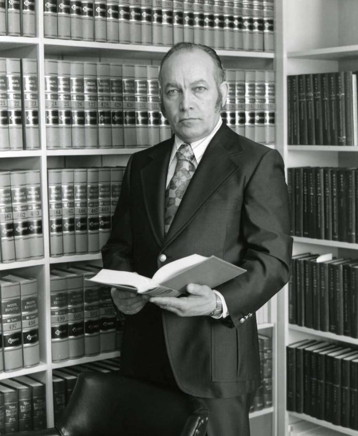 Roy Madsen in his Kodiak law office, circa 1970. Photo Courtesy of:  Roy Madsen Joint Archives of the Alaska Court System and the Alaska Bar Association