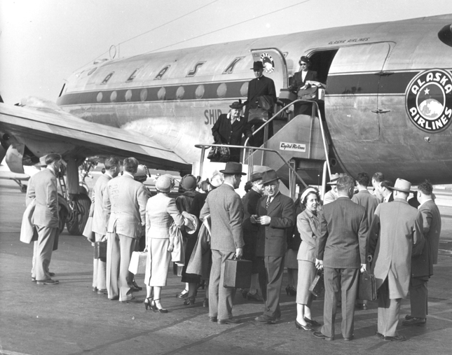 Alaska business and community leaders arrive in Washington D.C. to lobby Congress and the President for Alaska Statehood, May 10, 1954.