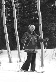 Mardy Murie snowshoeing near her Wyoming cabin. Photo: Barbara Barker