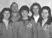 1962 National Collegiate Womens' Rifle Champions. From left, Carole Rollison, Coach Horton, Kathleen Powers, Martha Bang and Linda Dahl. Photo: UAF Athletic Department