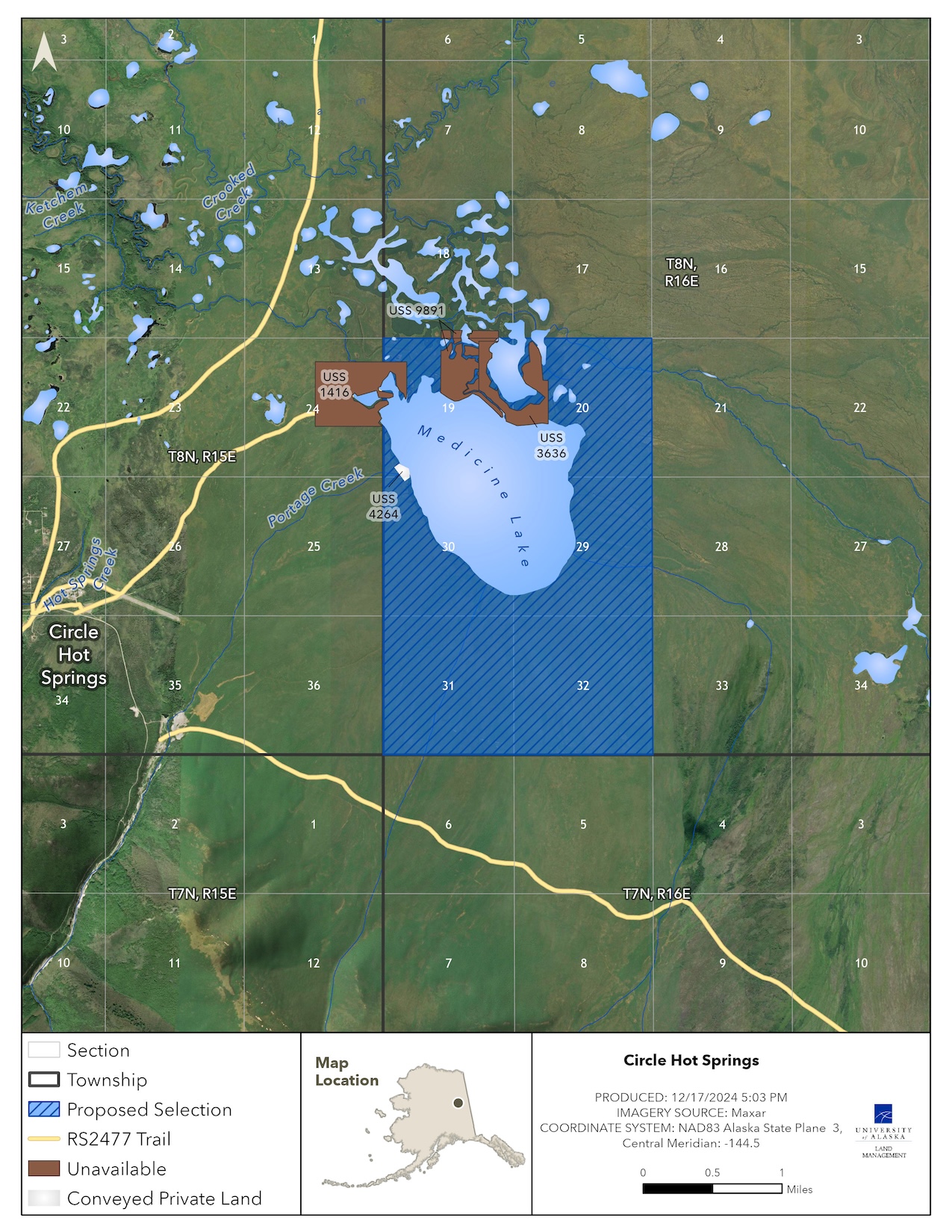 Map depicting the proposed selection of 2,532.17 acres of the lands on Circle Hot Springs