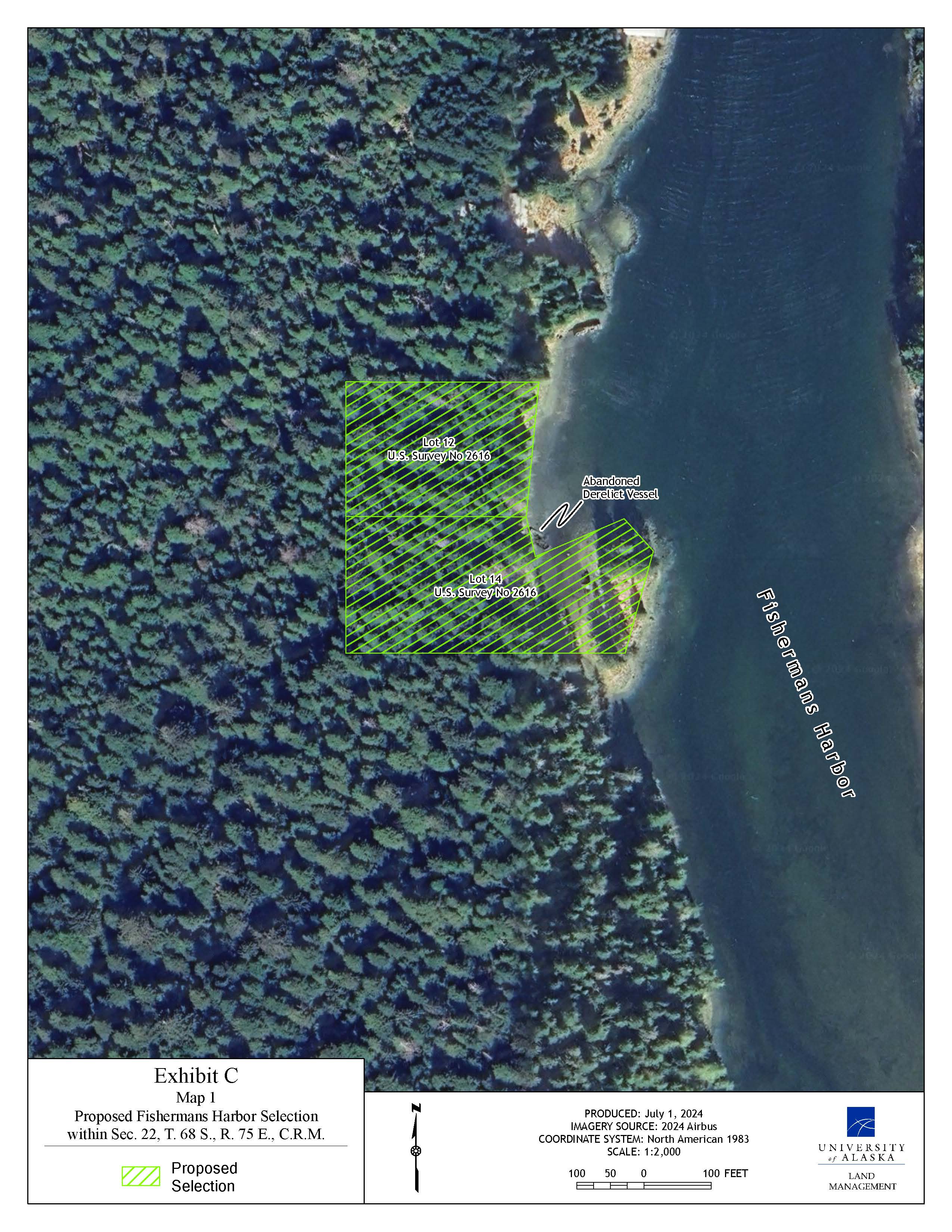 Map depicting the proposed selection of 3.13 acres of the lands on Kosciusko Island.